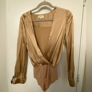 L’Agence Silk Blaze Plunging Bodysuit in Champagne (Worn Once)